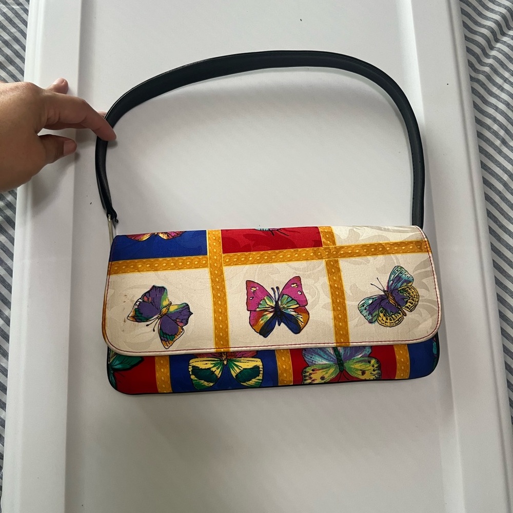 Stuart Weitzman Silk Multicolor Butterfly Shoulder Bag